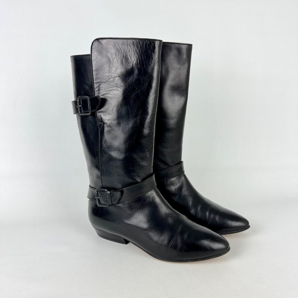 Saks Fifth Avenue Black Heeled Boots Sleek Leather Design